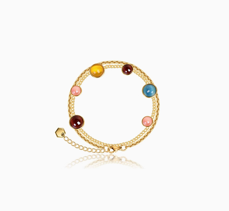 Candy-Colored Dopamine Bead Bracelet – Colorful Cat’s Eye Stone Design