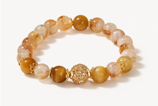 Women’s Yellow Citrine Bracelet – Modern Chinese-Inspired Design with Red Agate for Wealth and Luck