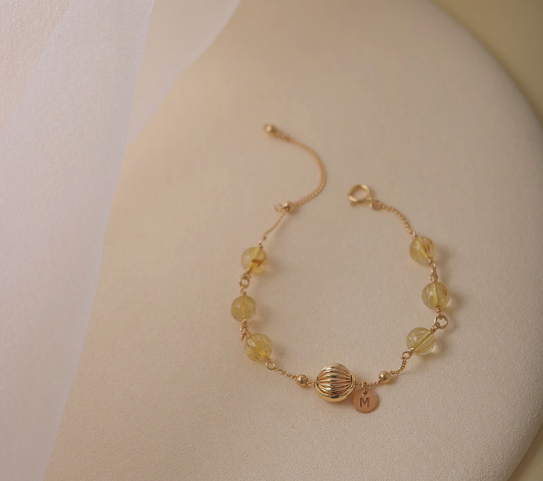 Natural Yellow Citrine Bracelet – 14K Gold Chain for Wealth and Good Fortune